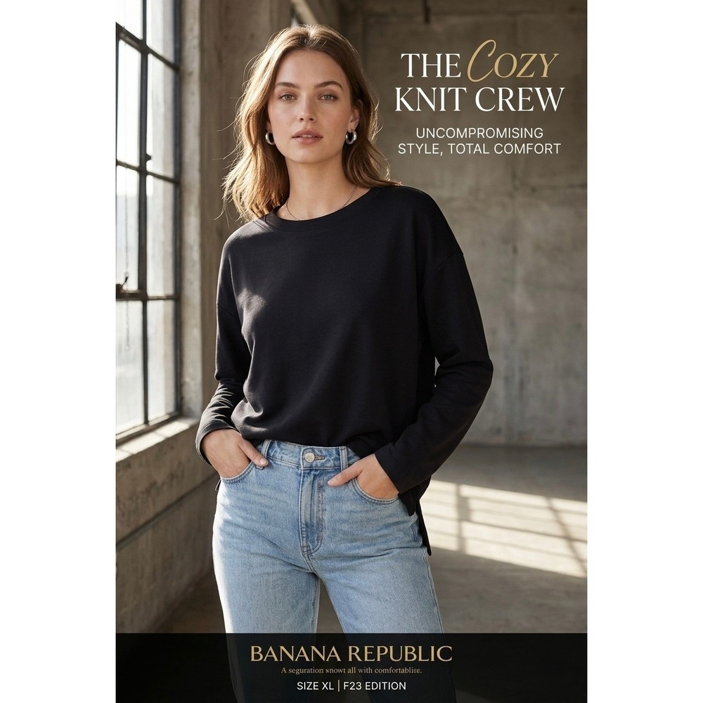 Banana Republic Cozy Knit Crew Black Long Sleeve Sweatshirt XL F23 Edition